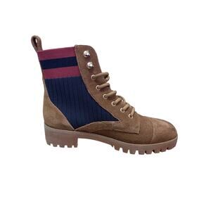 Cecelia New York Womens Theo Suede Lace-Up Combat Boots with Knit Detail 7 NIB